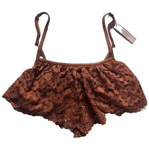 Victoria Secret Bralette Bra S Flounce Crochet Lace Amber Unlined Wireless New